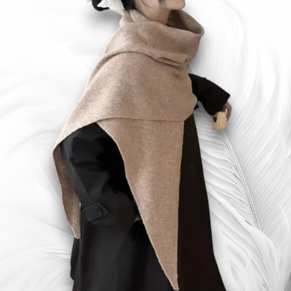 Soft Wool Blend Knit Shawl Wrap Scarf – Beige Neutral Poncho with Front Knot - Picture 3 of 5